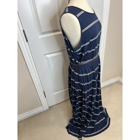 Catherines Plus Maxi Dress Women Blue Striped Sailor Chic Nautical Cruise 18/20W - Picture 4 of 8
